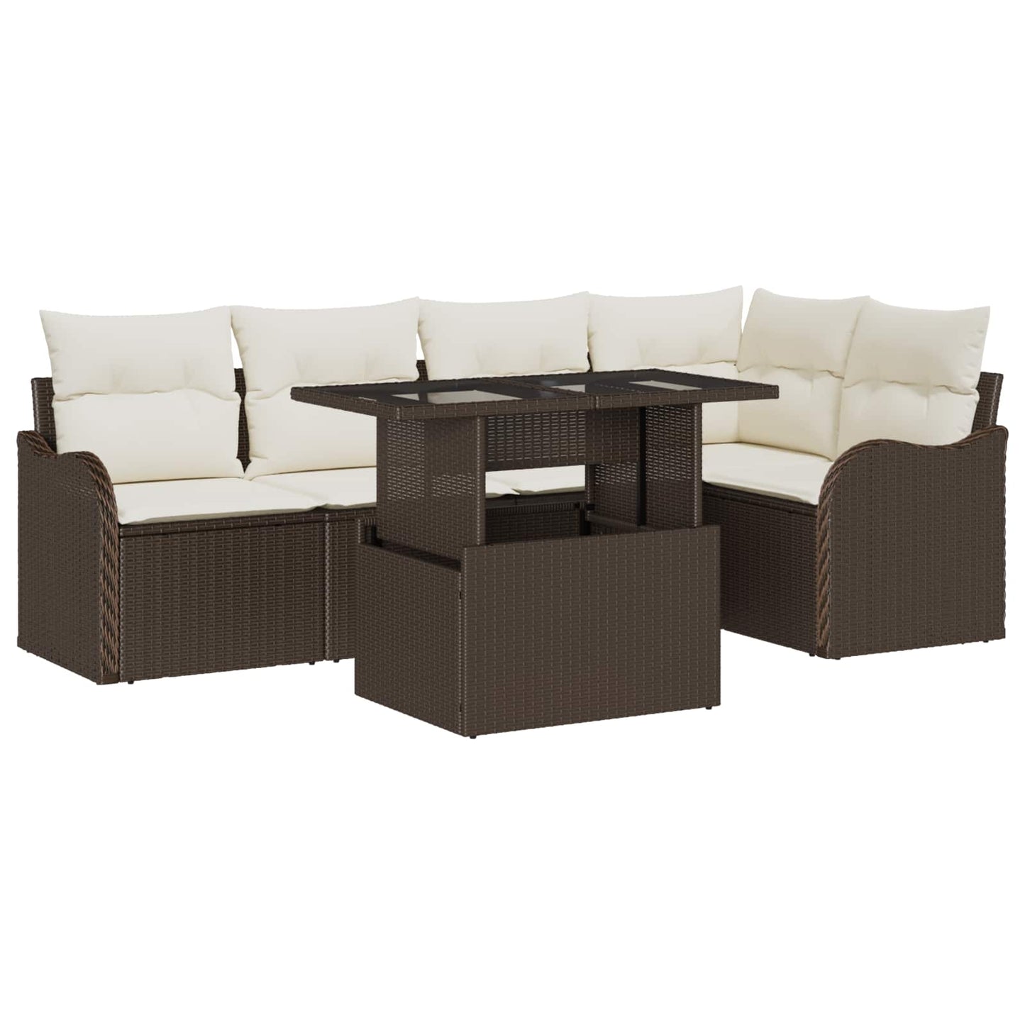 Havesofa Sæt med pude med pude 6 pcs Brun Poly Rattan