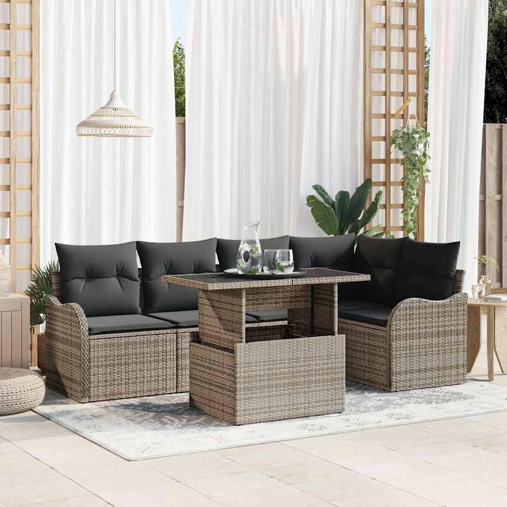 Havesofa Sæt med pude med pude 6 pcs Grå Poly Rattan