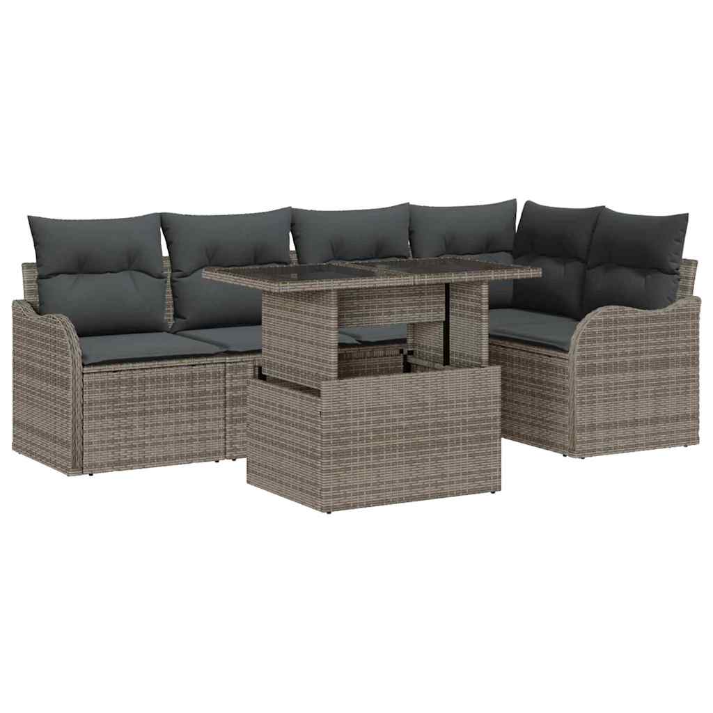 Havesofa Sæt med pude med pude 6 pcs Grå Poly Rattan