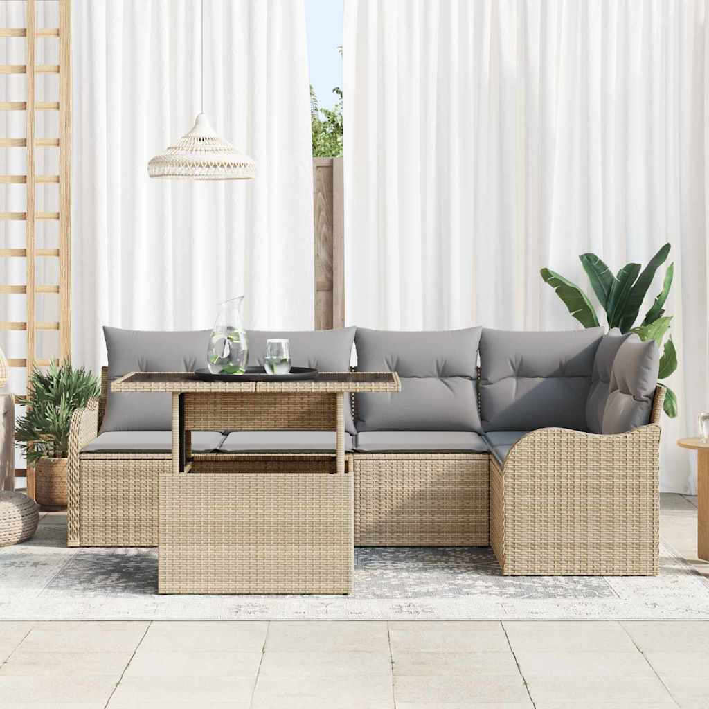 Havesofa Sæt med pude med pude 6 pcs Beige Poly Rattan