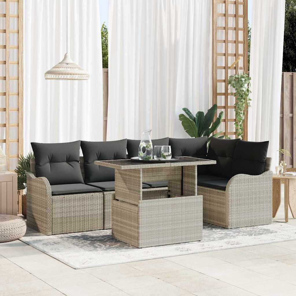 Havesofa Sæt med pude med pude 6 pcs Lysegrå Poly Rattan