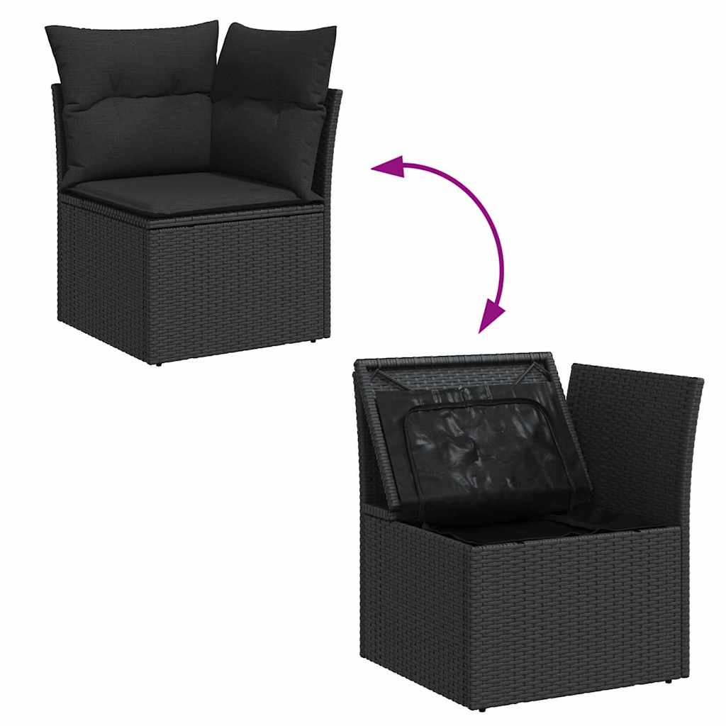 Havesofa Sæt med pude med pude 6 pcs Sort Poly Rattan