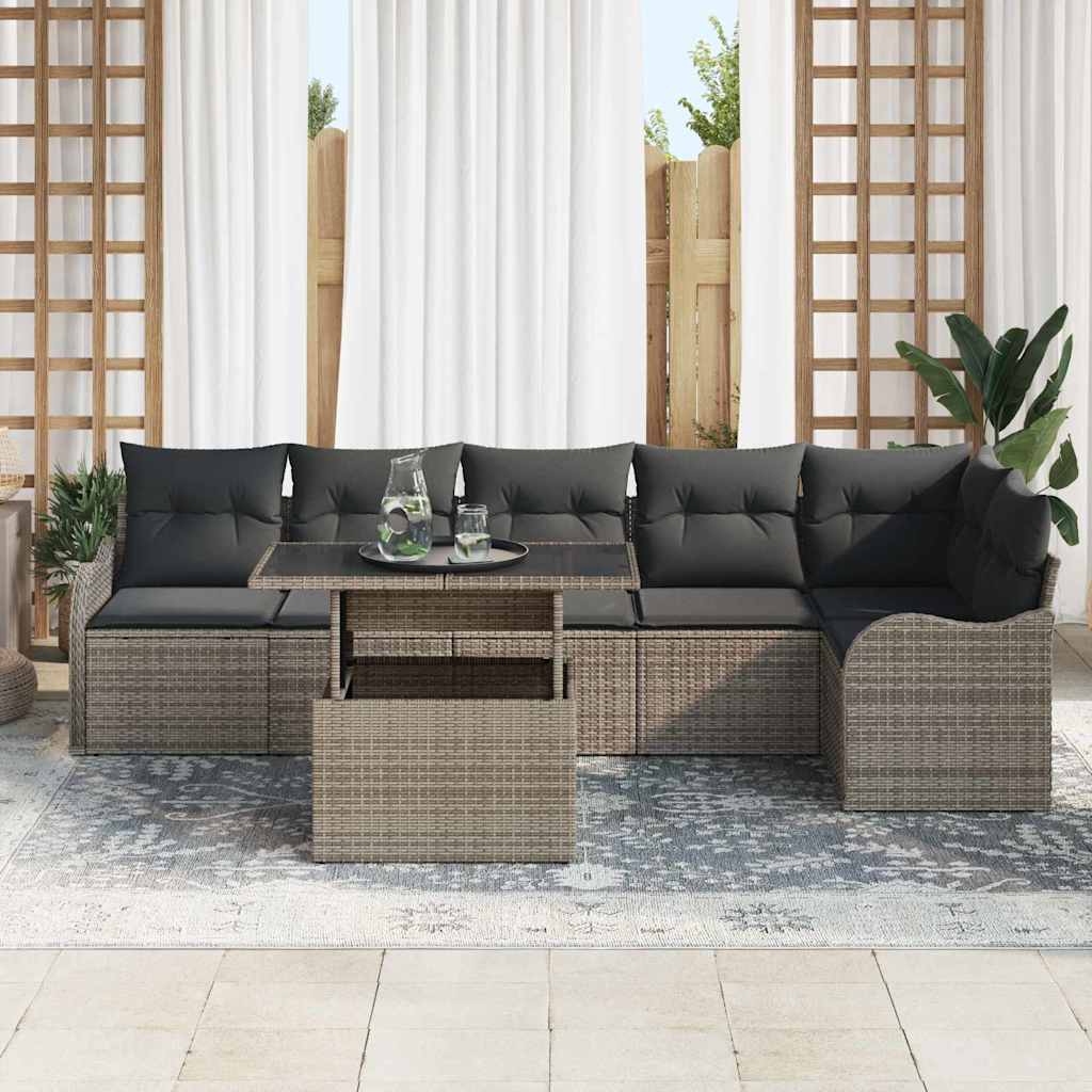 Havesofa Sæt med pude med pude 7 pcs Grå Poly Rattan