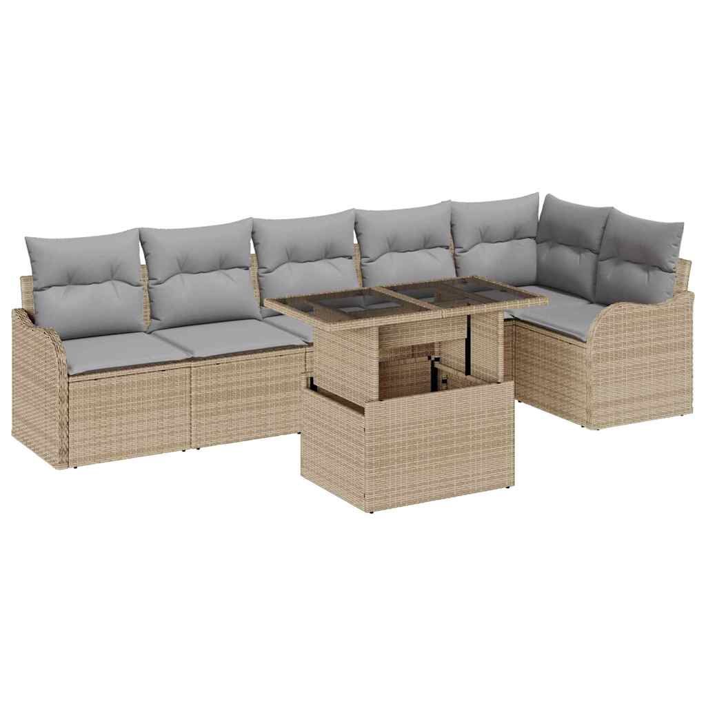 Havesofa Sæt 7 stk. Beige Poly Rattan