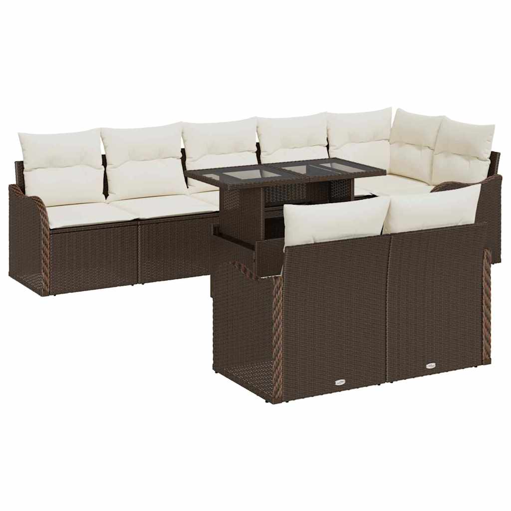 Havesofa Sæt med pude med pude 9 pcs Brun Poly Rattan