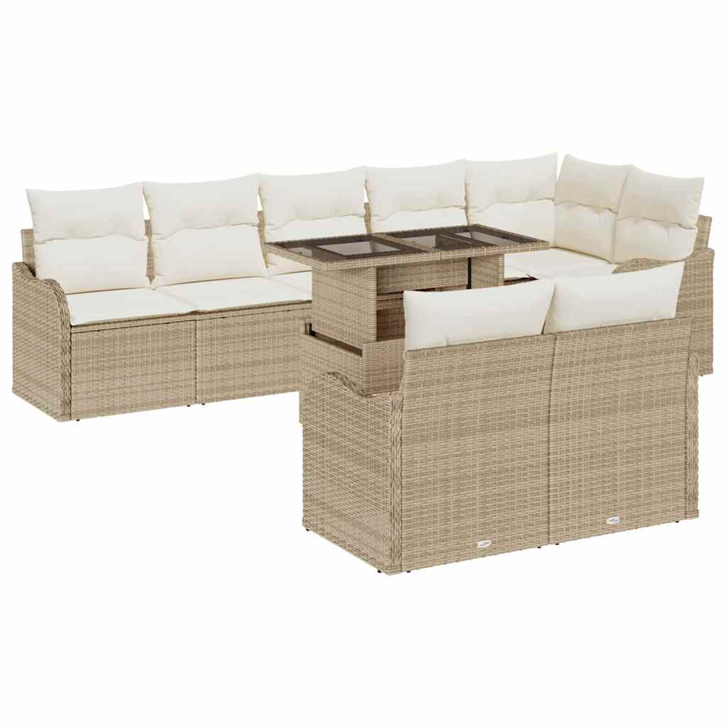 Havesofa Sæt med pude med pude 9 pcs Beige Poly Rattan