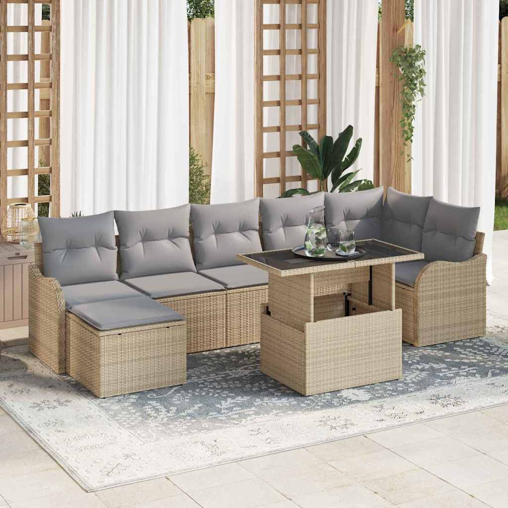 Havesofa Sæt med pude med opbevaring 8 pcs Beige Poly rattan