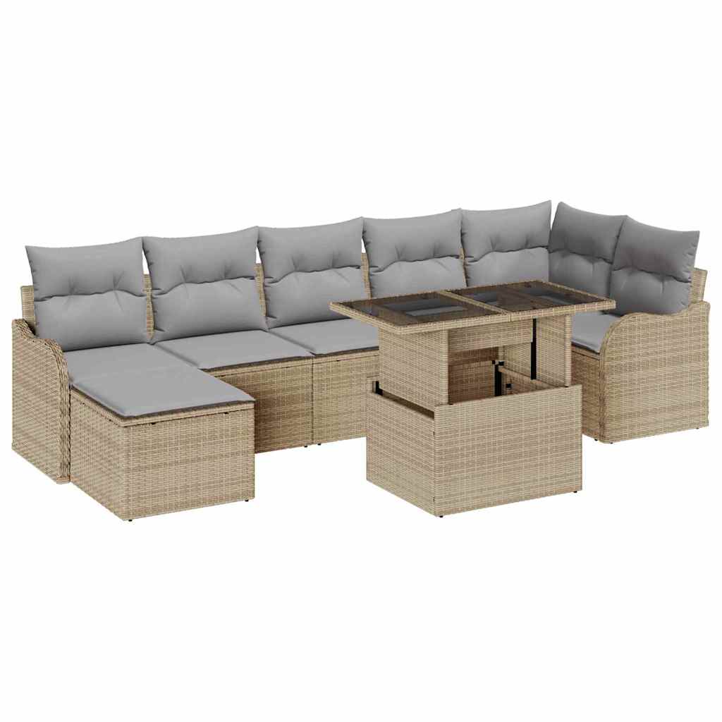 Havesofa Sæt med pude med opbevaring 8 pcs Beige Poly rattan