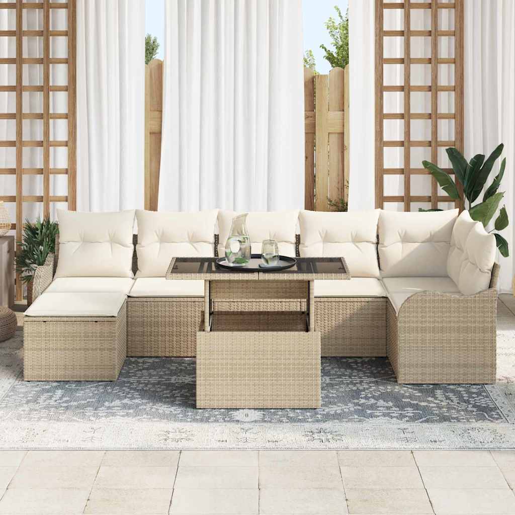 Havesofa Sæt 8 stk. Beige [Syntetisk]: Poly Rattan