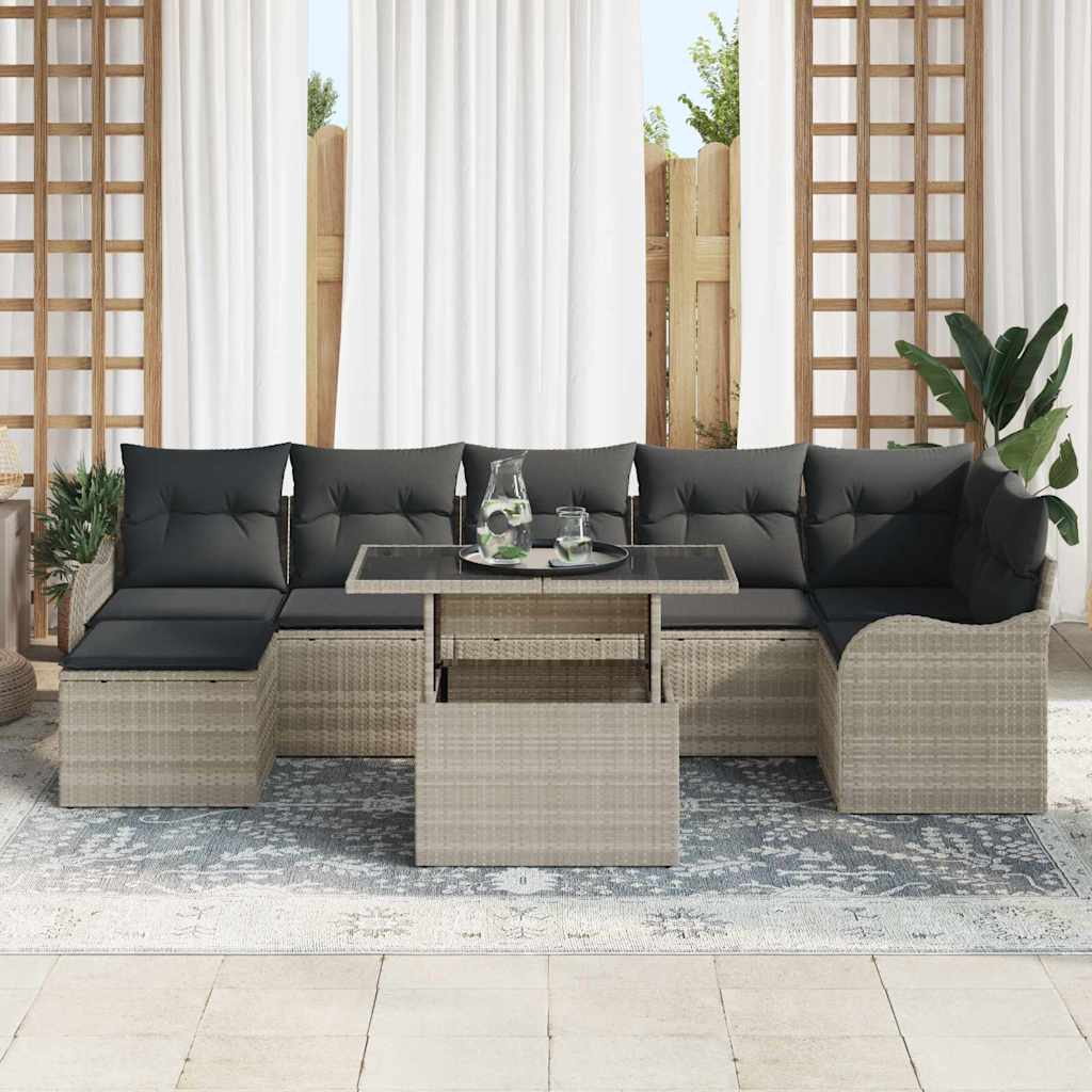 Havesofa Sæt med pude med opbevaring 8 pcs Lysegrå Poly rattan