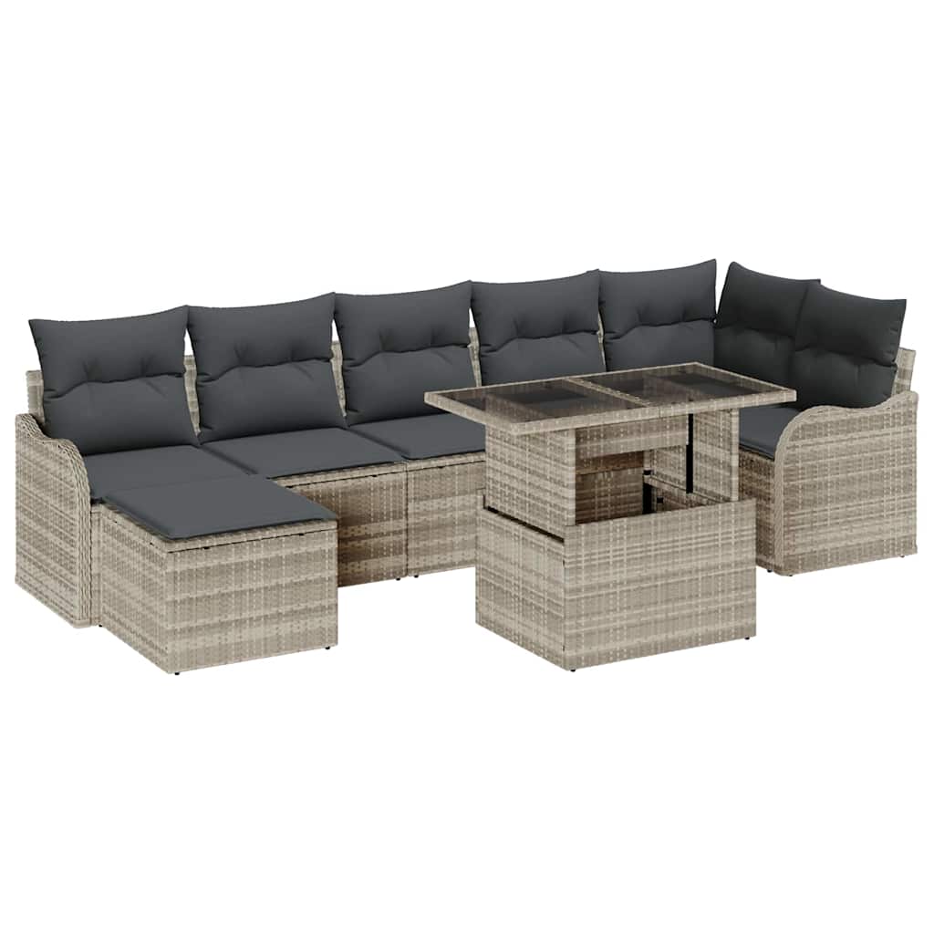 Havesofa Sæt med pude med opbevaring 8 pcs Lysegrå Poly rattan