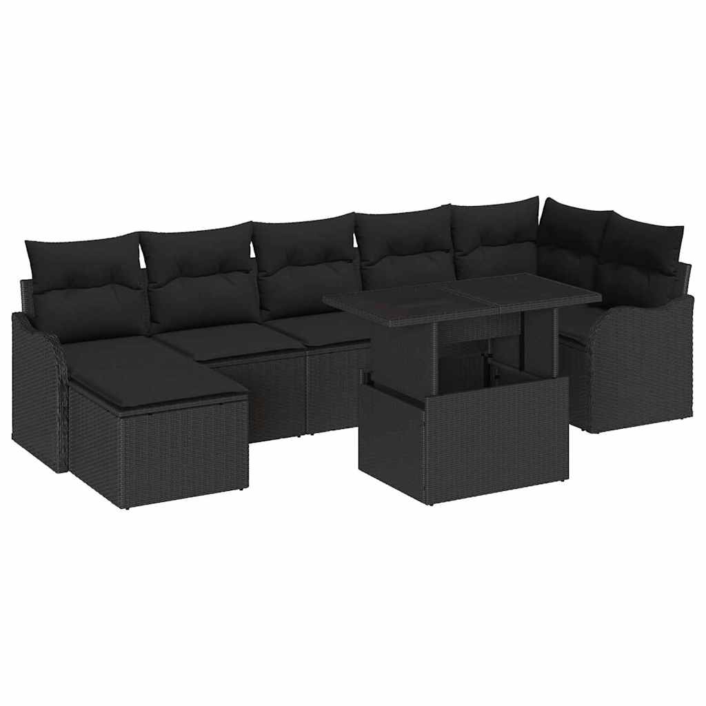 Havesofa Sæt med pude med opbevaring 8 pcs Sort Poly rattan