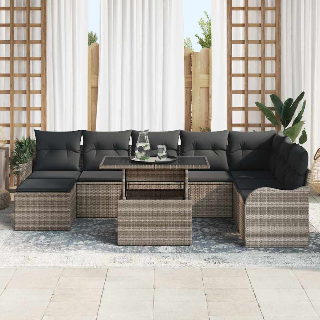 Havesofa Sæt med pude med opbevaring 9 pcs Grå Poly rattan