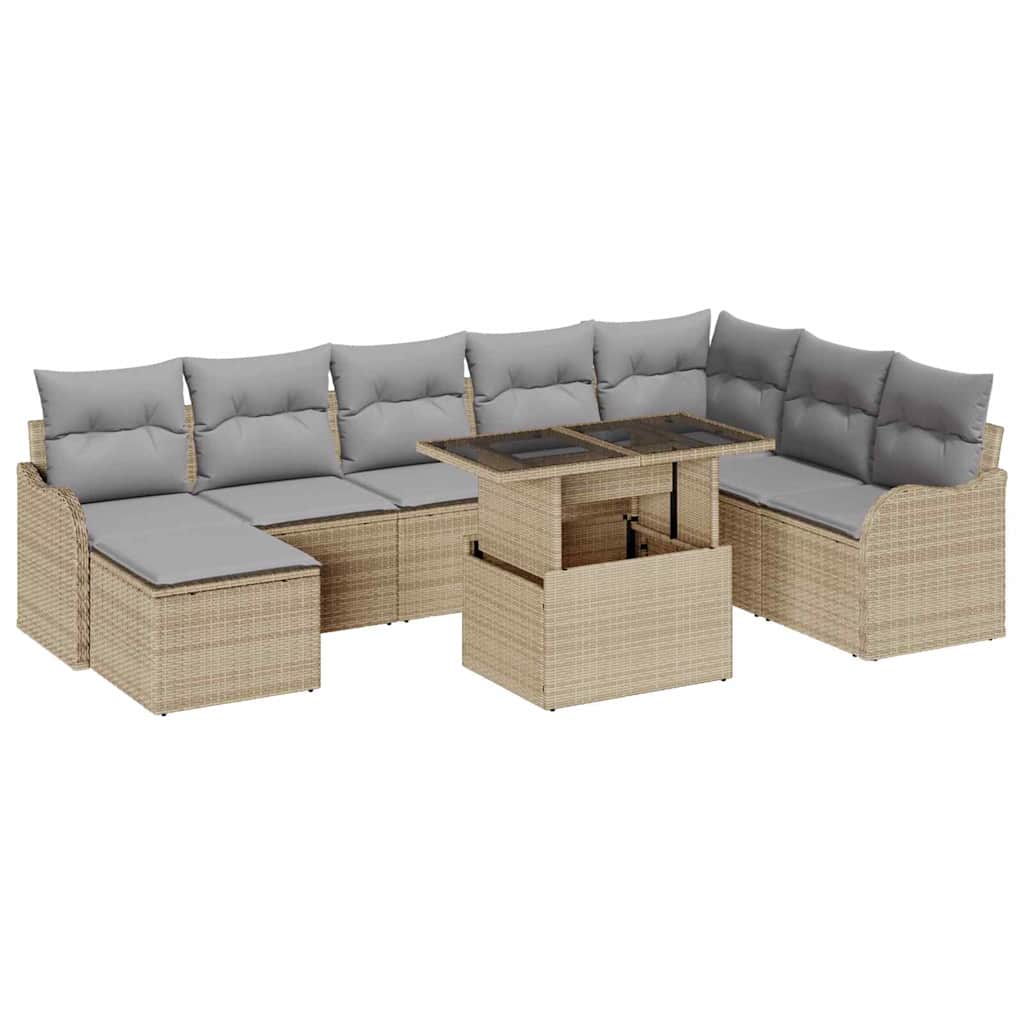 Havesofa Sæt 9 stk. Beige [Syntetisk]: Poly Rattan