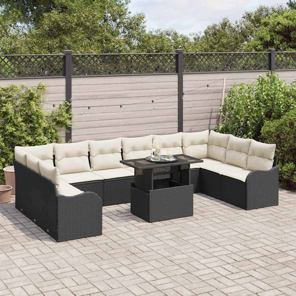 Havesofa Sæt med pude med pude 11 pcs Sort Poly Rattan