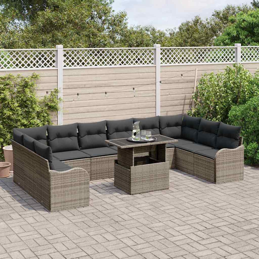 Havesofa Sæt med pude med pude 11 pcs Grå Poly Rattan