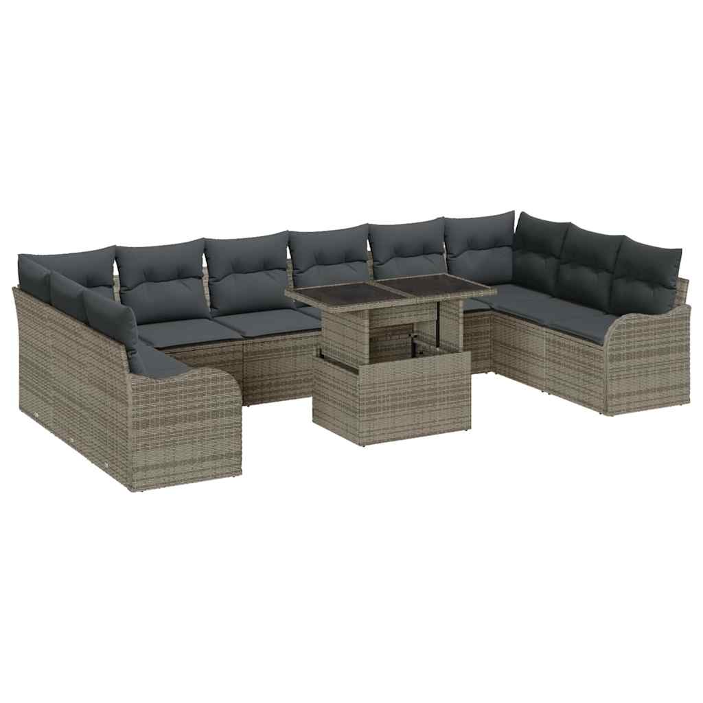 Havesofa Sæt med pude med pude 11 pcs Grå Poly Rattan
