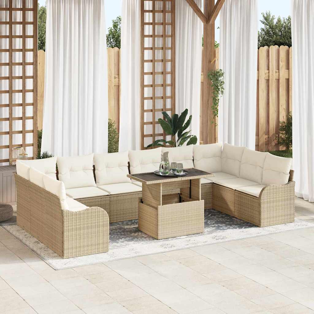 Havesofa Sæt med pude med pude 11 pcs Beige Poly Rattan