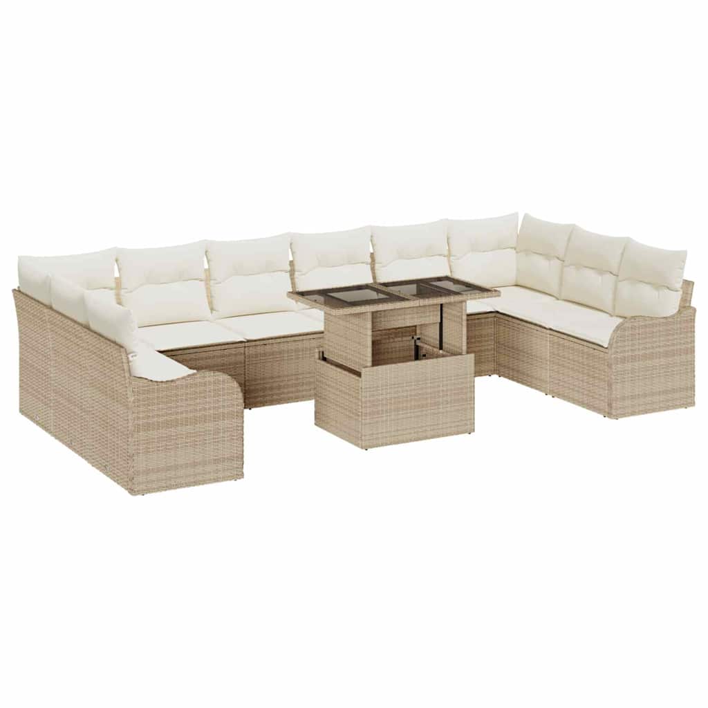 Havesofa Sæt med pude med pude 11 pcs Beige Poly Rattan