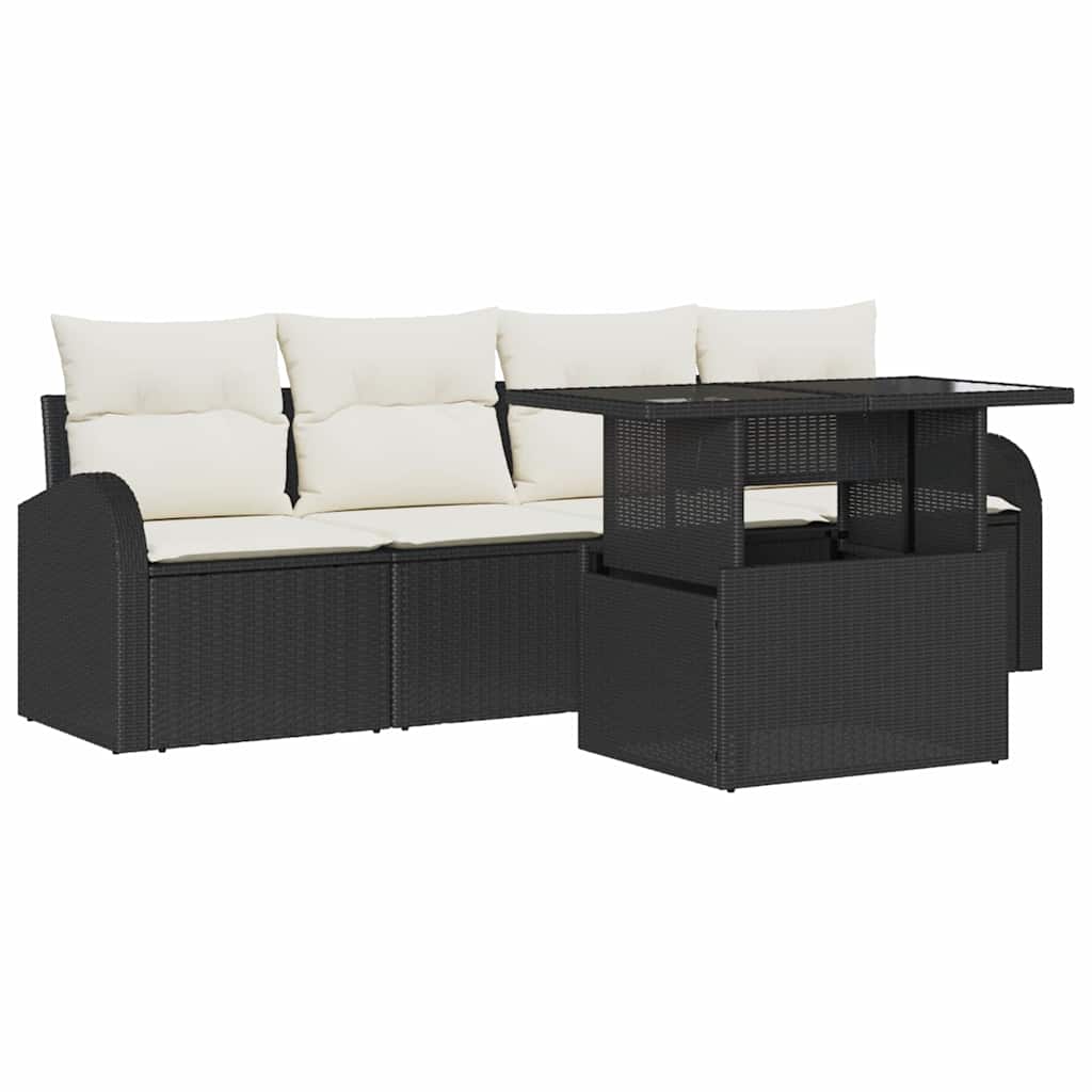 Havesofa Sæt 5 stk. Sort Poly Rattan