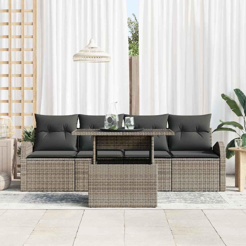 Havesofa Sæt 5 stk. Grå Poly Rattan