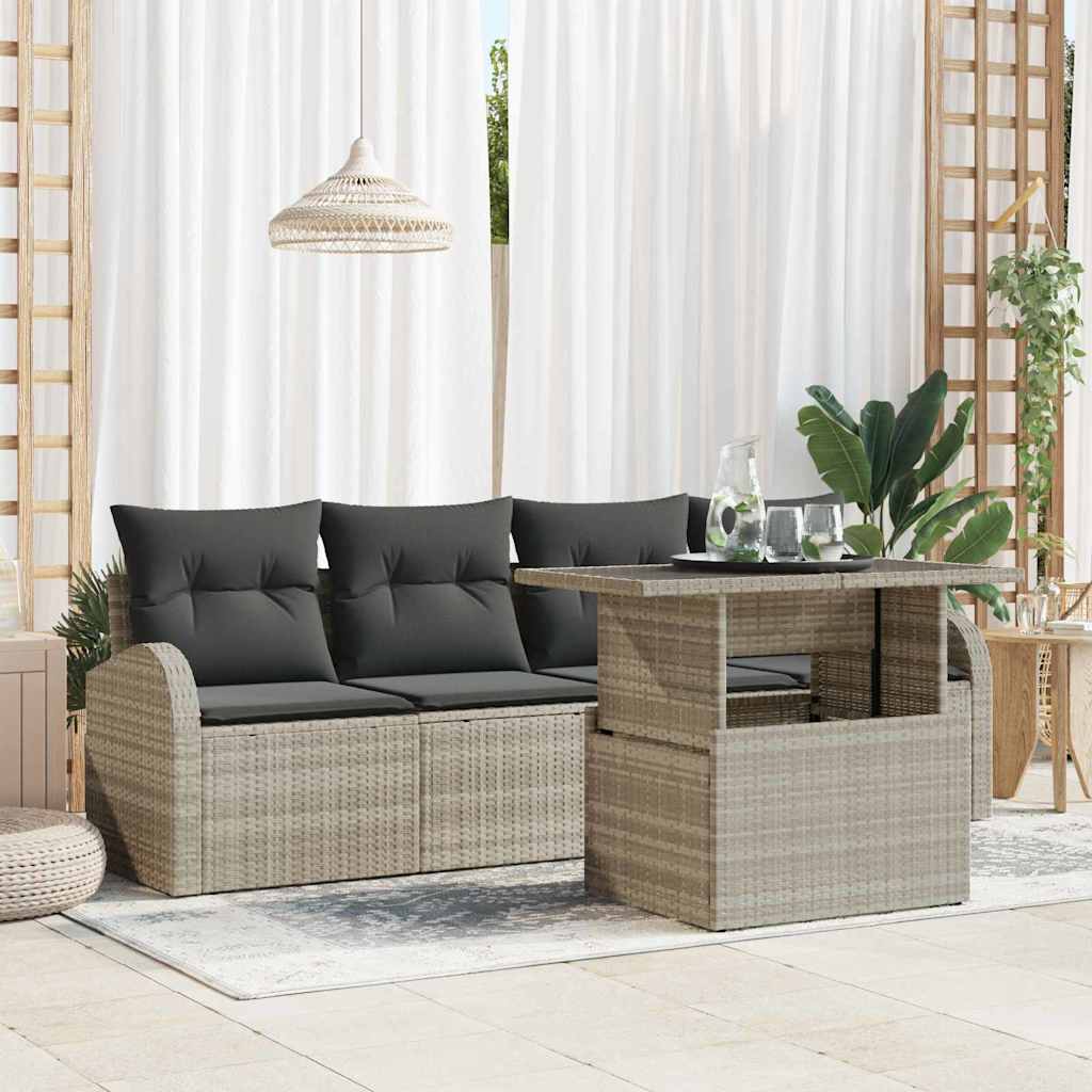 Havesofa Sæt med pude med pude 5 pcs Lysegrå Poly Rattan