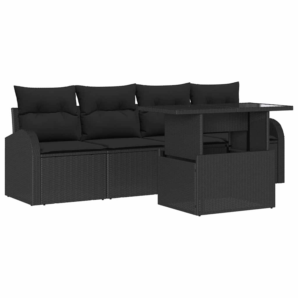 Havesofa Sæt med pude med pude 5 pcs Sort Poly Rattan