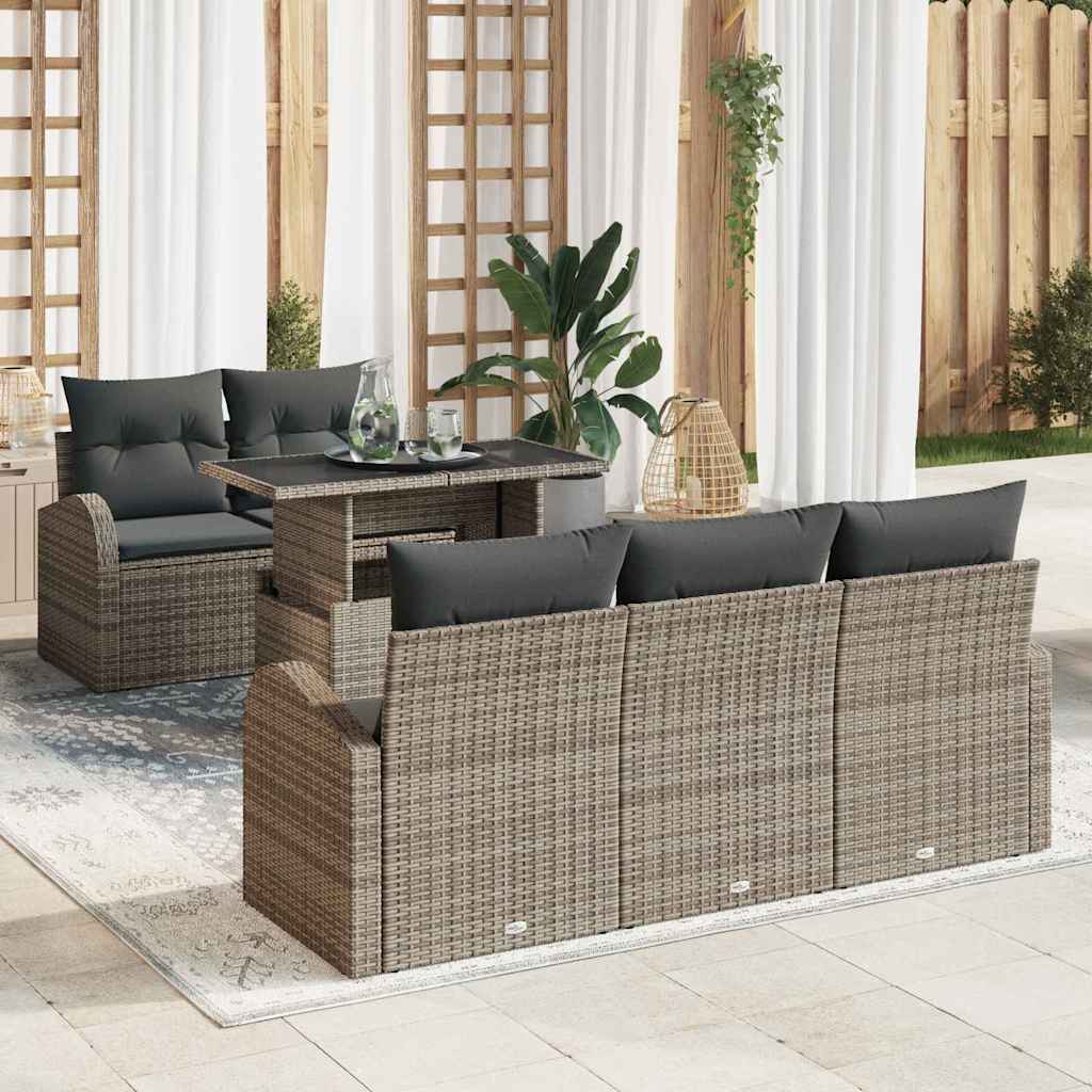 Havesofa Sæt med pude med pude 6 pcs Grå Poly Rattan