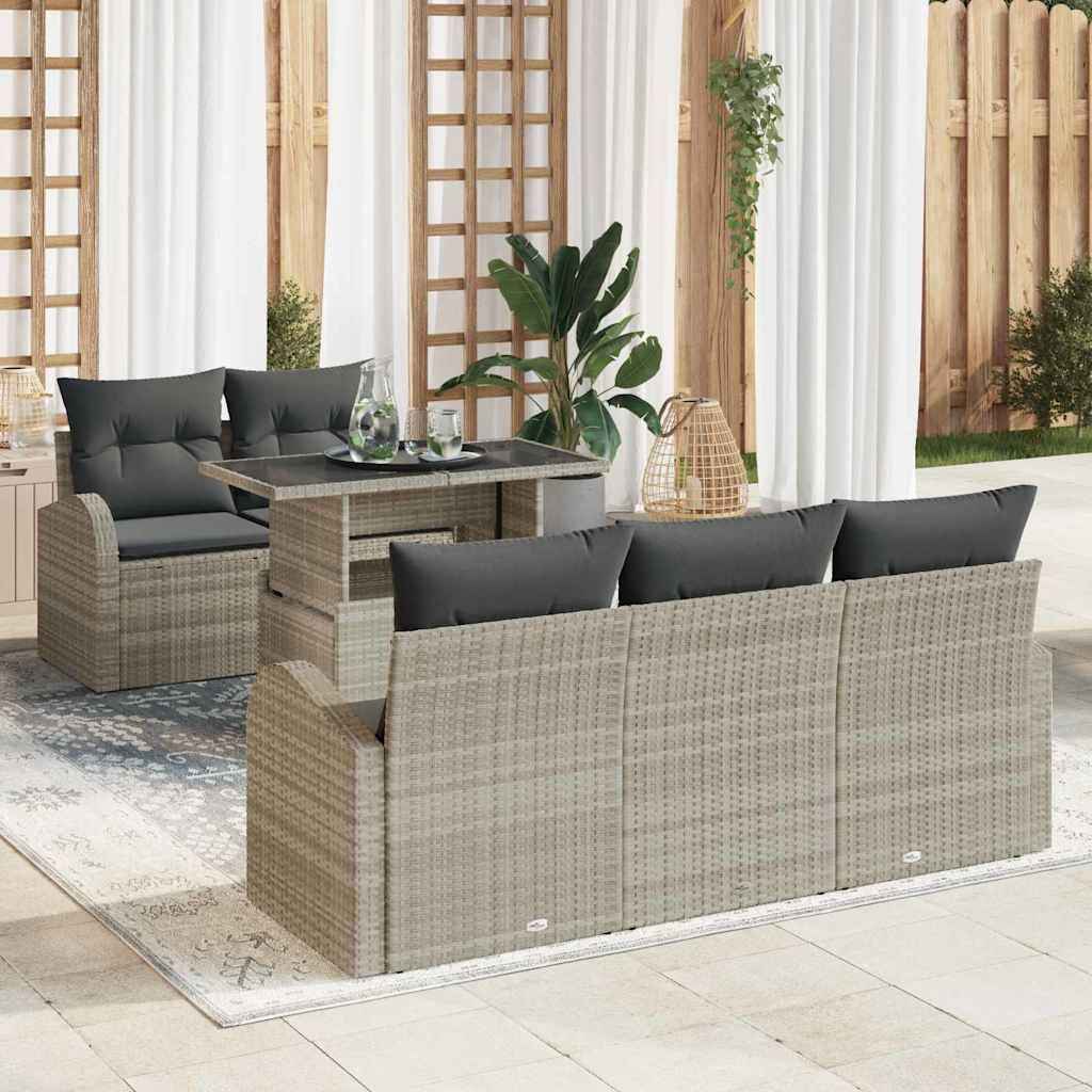 Havesofa Sæt med pude med pude 6 pcs Lysegrå Poly Rattan