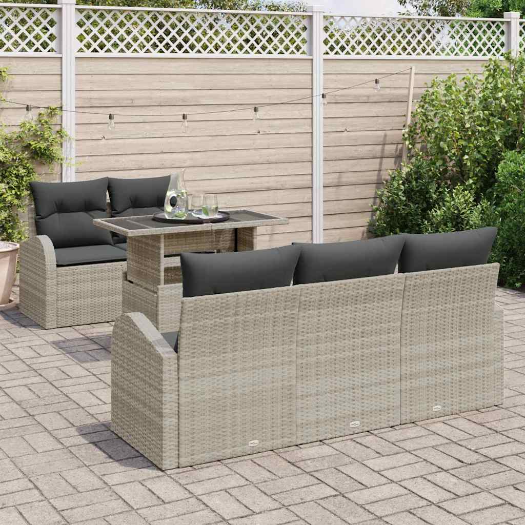Havesofa Sæt med pude med pude 6 pcs Lysegrå Poly Rattan