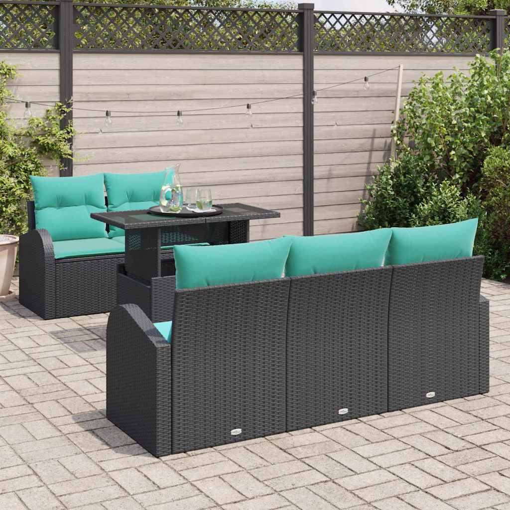 Havesofa Sæt med pude med opbevaring 6 pcs Sort Poly Rattan