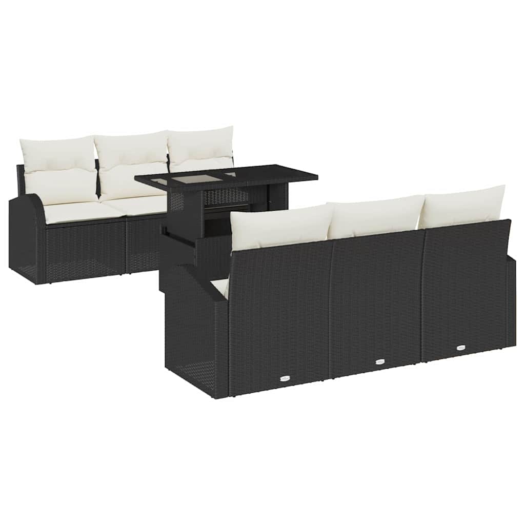 Havesofa Sæt med pude med opbevaring 7 pcs Sort Poly Rattan