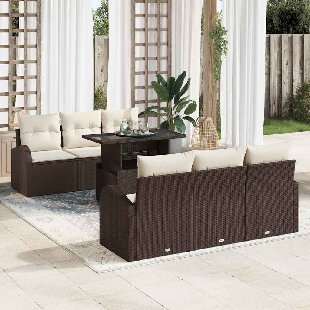Havesofa Sæt med pude med opbevaring 7 pcs Brun Poly Rattan