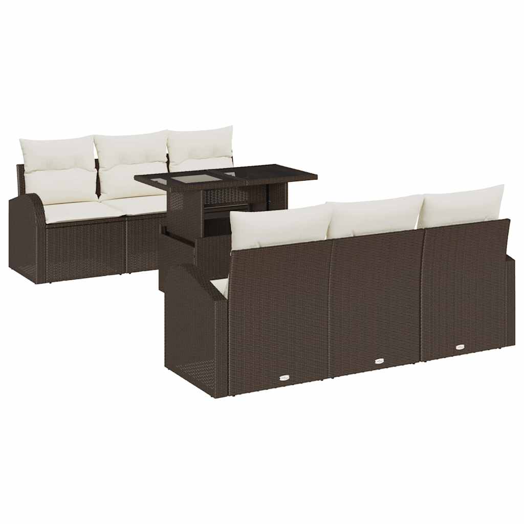 Havesofa Sæt med pude med opbevaring 7 pcs Brun Poly Rattan