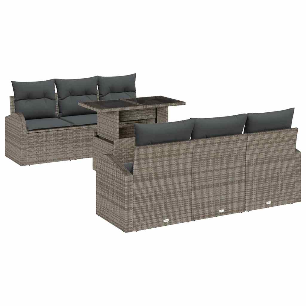 Havesofa Sæt med pude med opbevaring 7 pcs Grå Poly Rattan