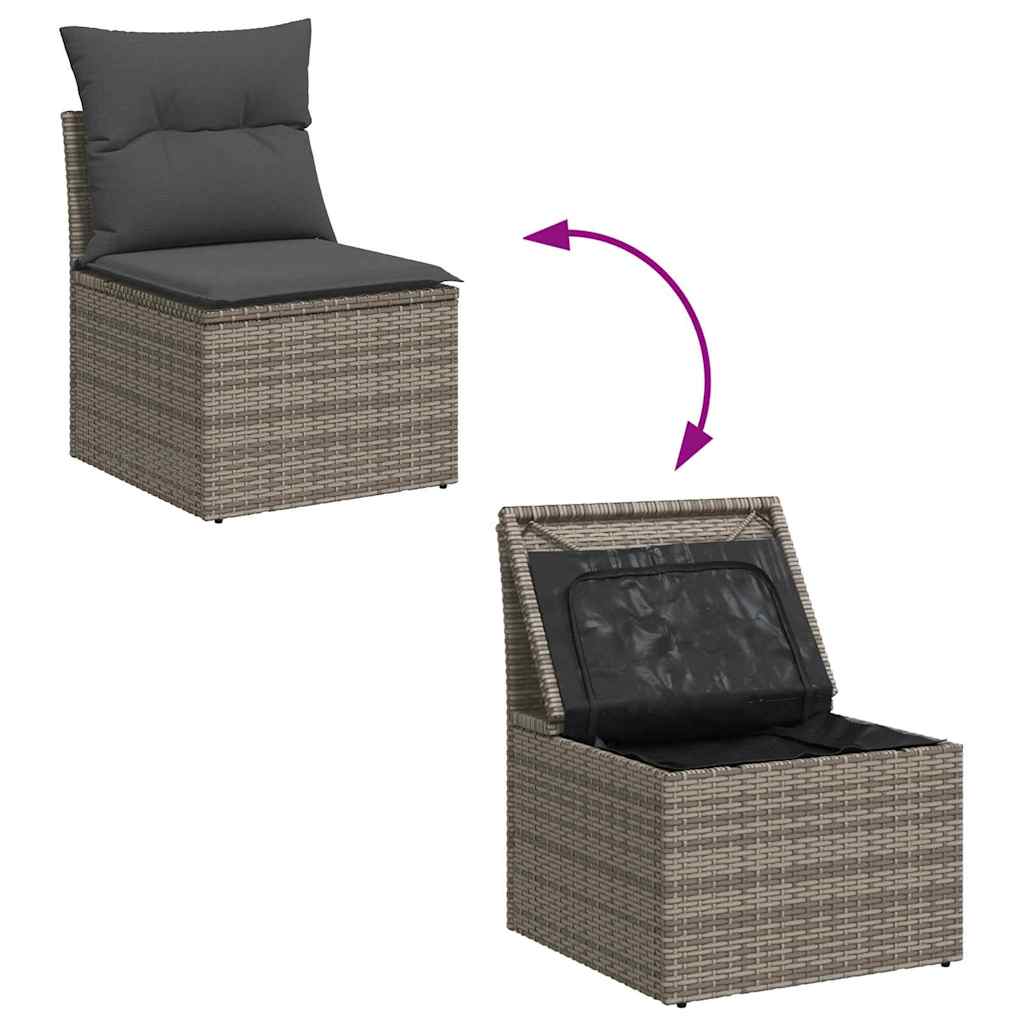Havesofa Sæt med pude med opbevaring 7 pcs Grå Poly Rattan