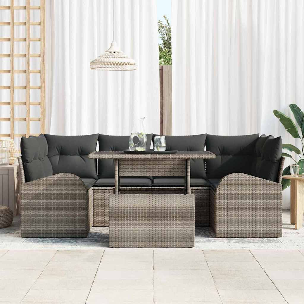 Havesofa Sæt med pude med opbevaring 7 pcs Grå Poly Rattan