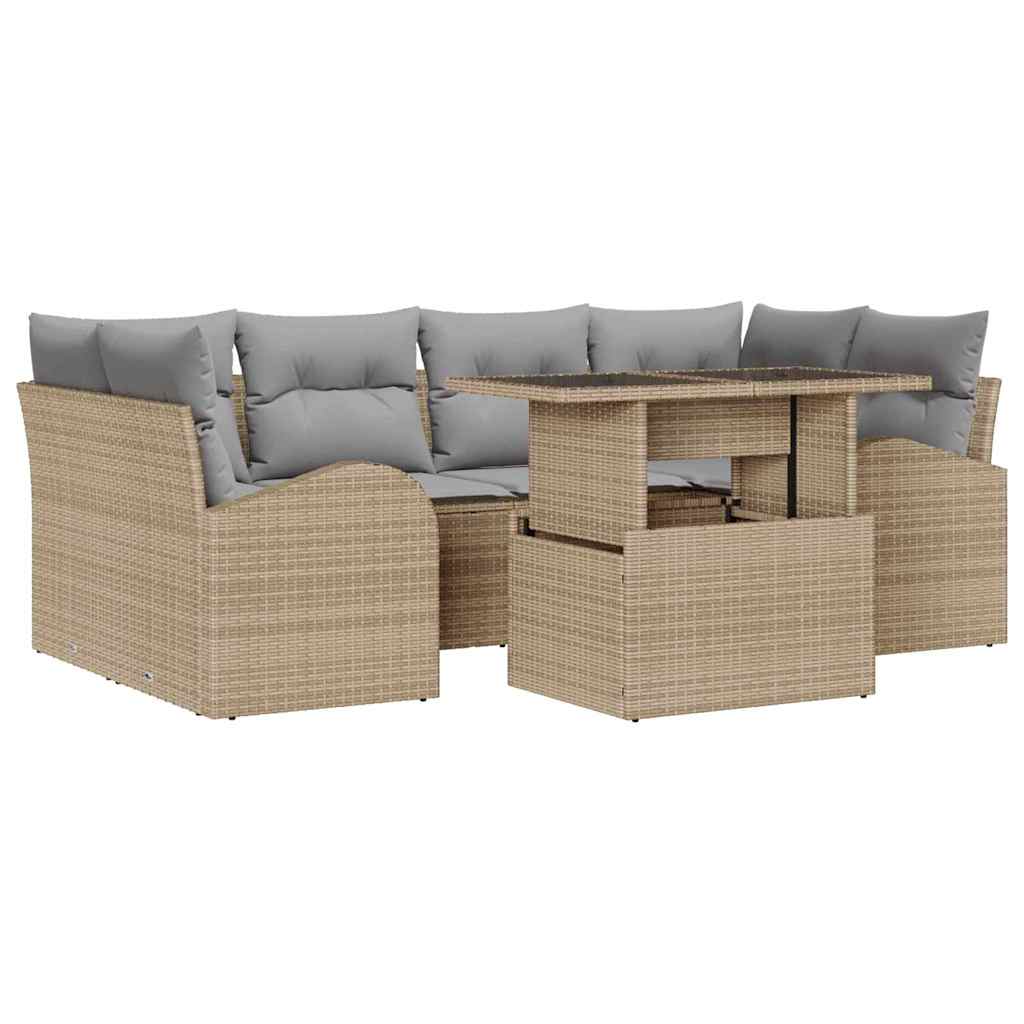 Havesofa Sæt 7 stk. Beige Poly Rattan