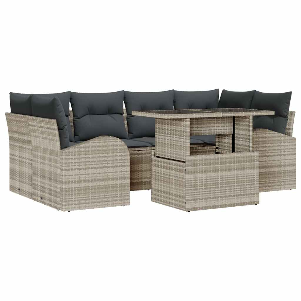 Havesofa Sæt med pude med opbevaring 7 pcs Lysegrå Poly Rattan