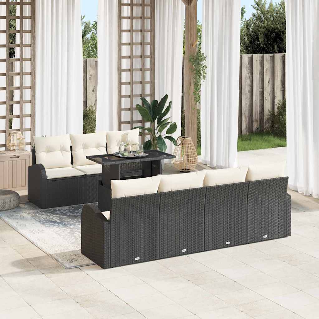 Havesofa Sæt med pude med opbevaring 8 pcs Sort Poly Rattan