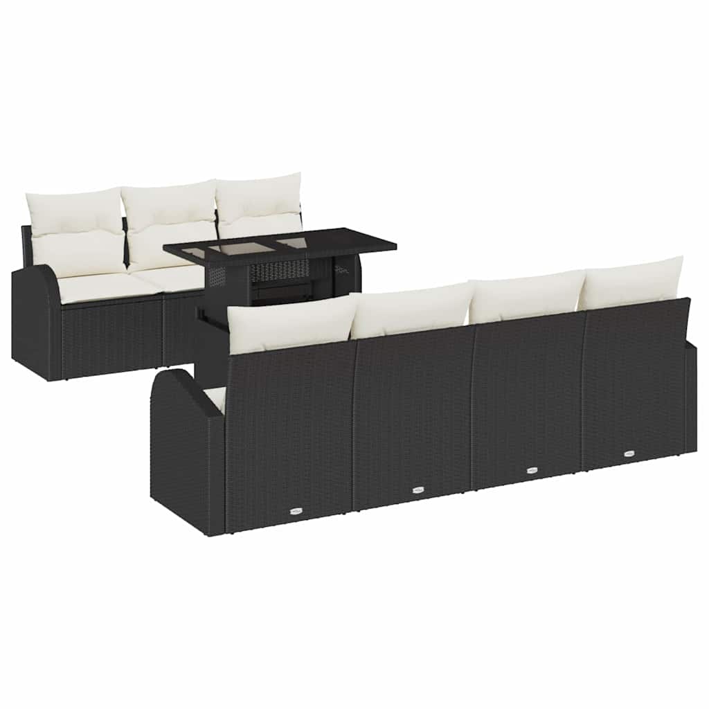 Havesofa Sæt med pude med opbevaring 8 pcs Sort Poly Rattan