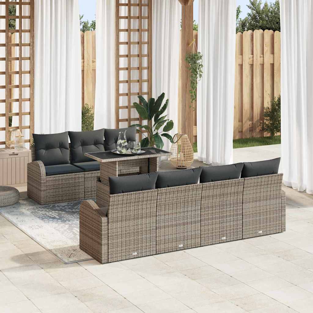 Havesofa Sæt med pude med opbevaring 8 pcs Grå Poly Rattan