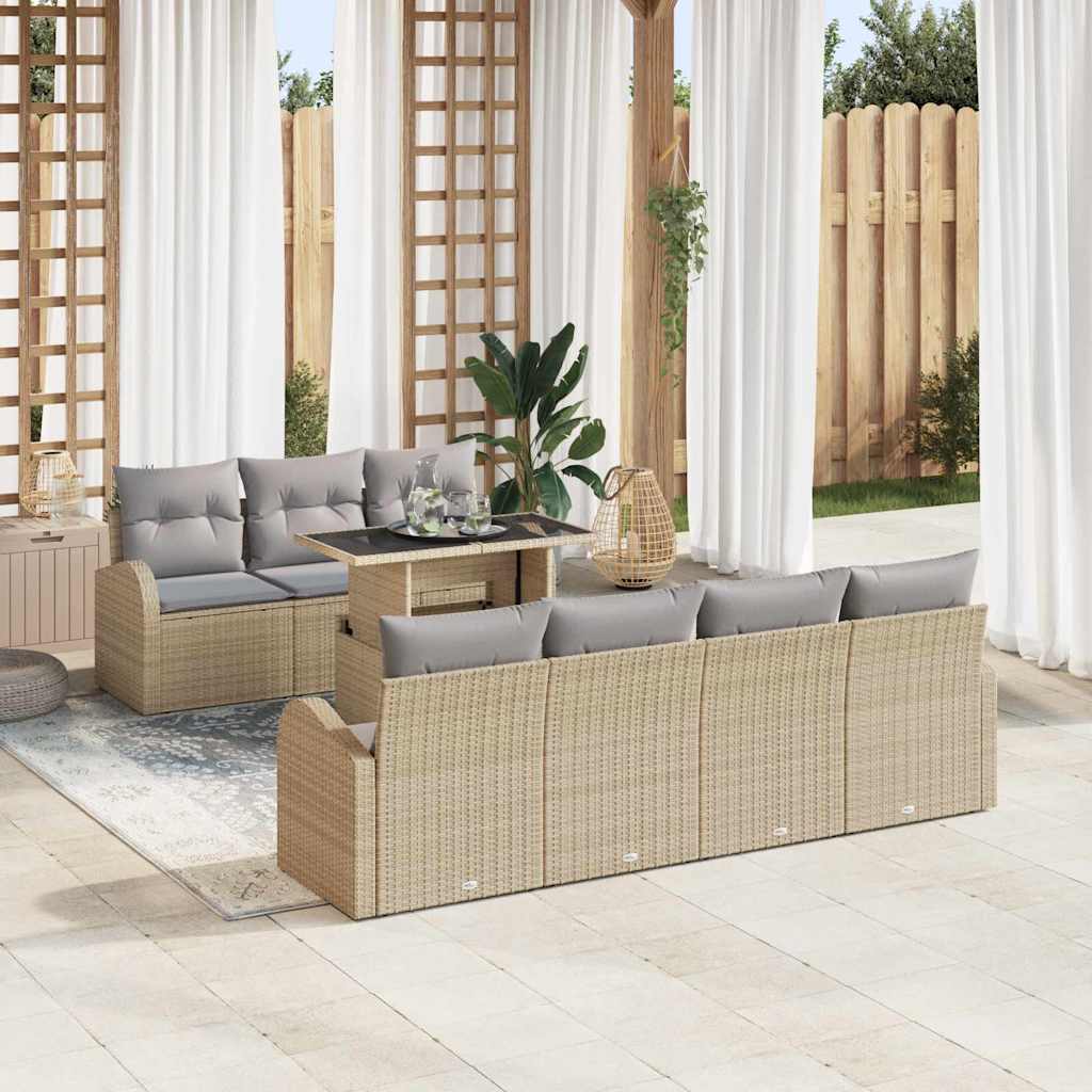 Havesofa Sæt med pude med opbevaring 8 pcs Beige Poly Rattan