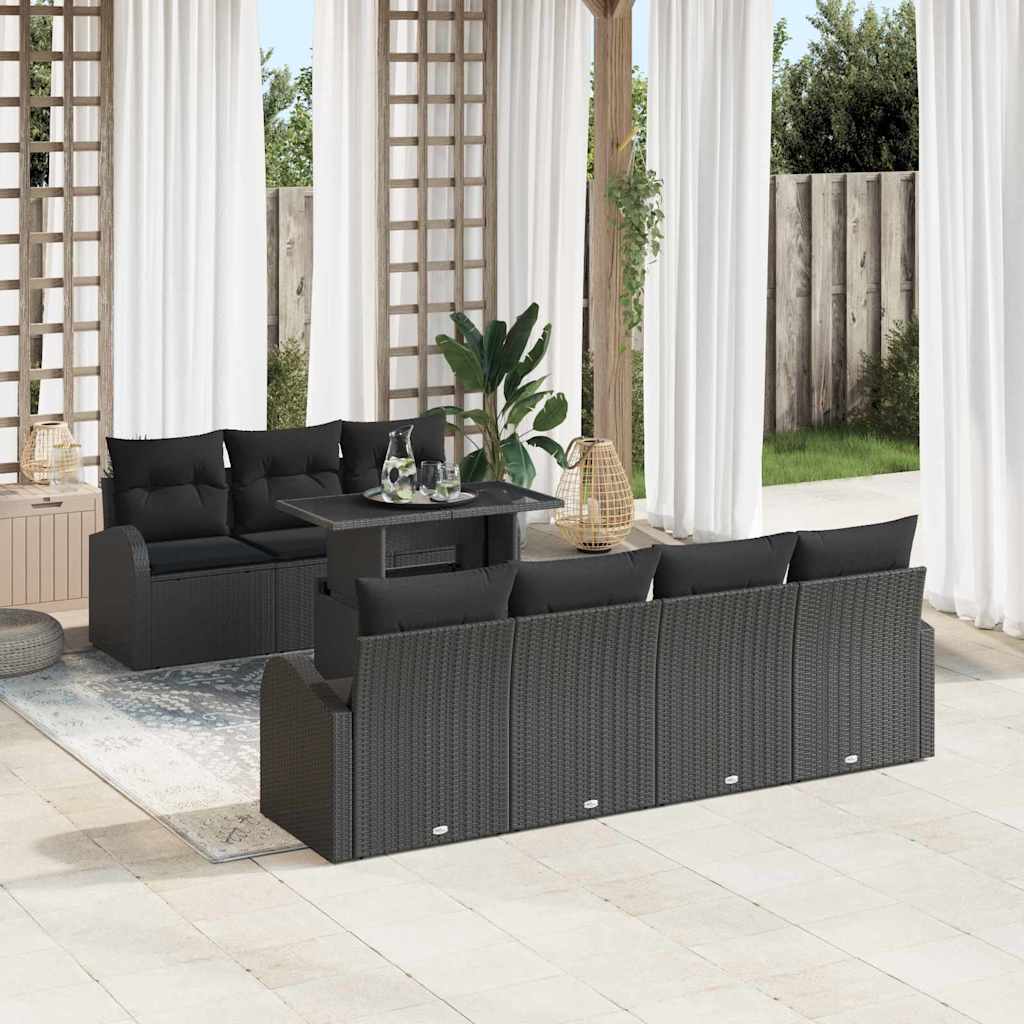 Havesofa Sæt med pude med opbevaring 8 pcs Sort Poly Rattan
