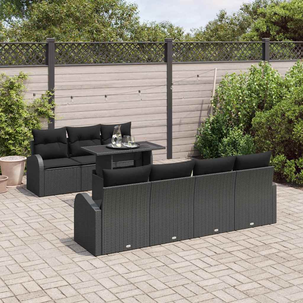 Havesofa Sæt med pude med opbevaring 8 pcs Sort Poly Rattan
