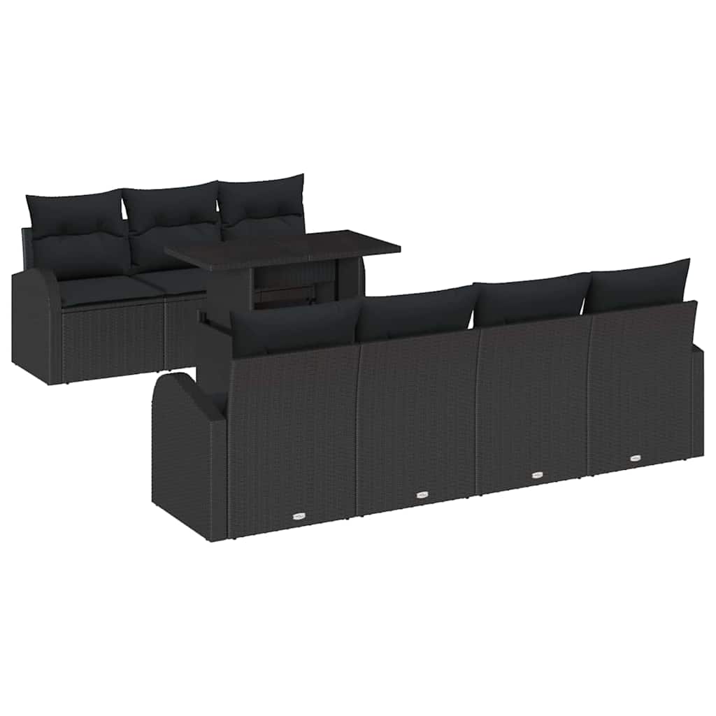 Havesofa Sæt med pude med opbevaring 8 pcs Sort Poly Rattan