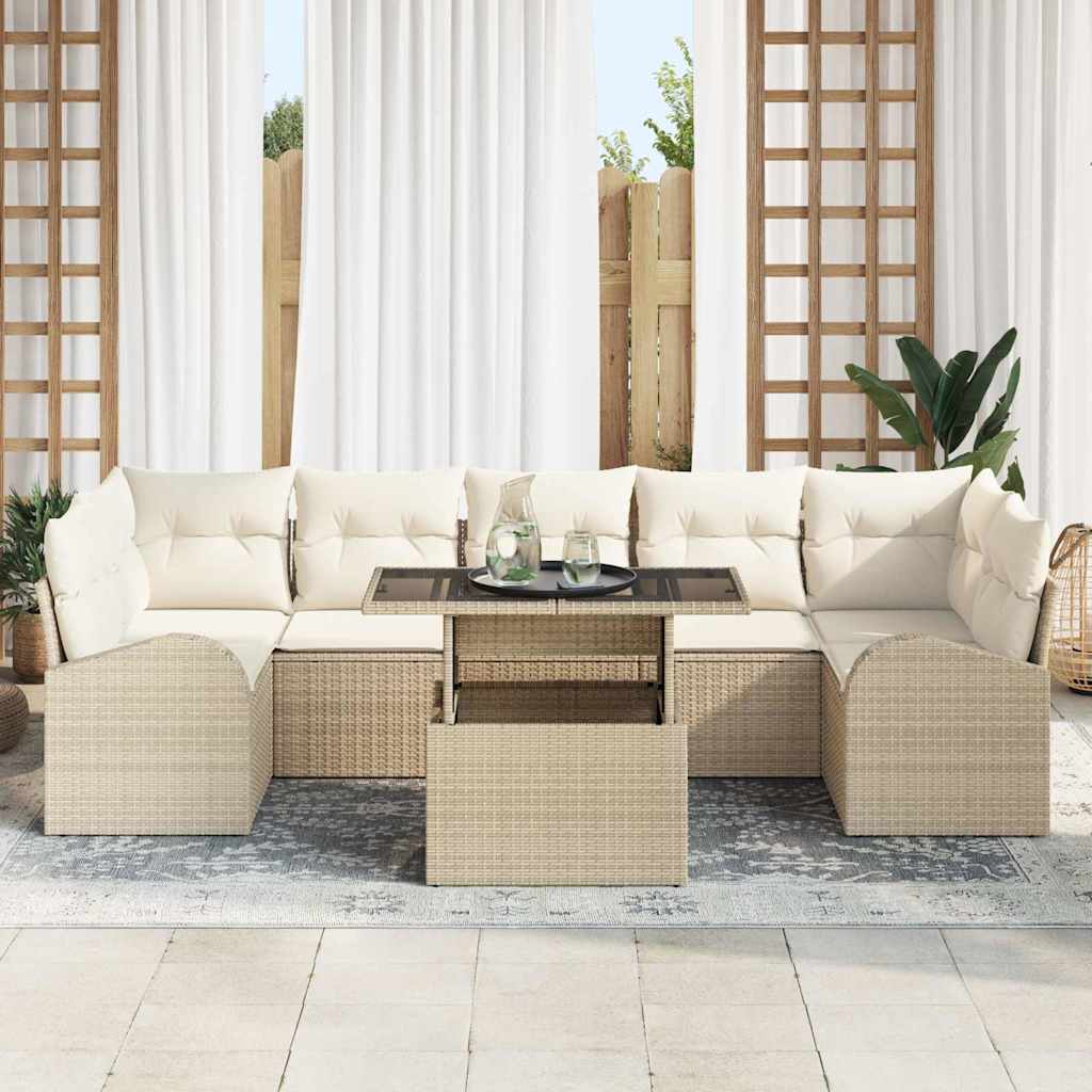 Havesofa Sæt 8 stk. Beige Poly Rattan