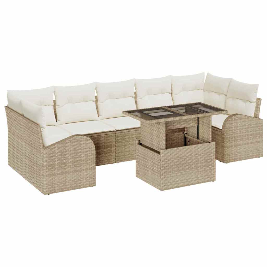 Havesofa Sæt 8 stk. Beige Poly Rattan