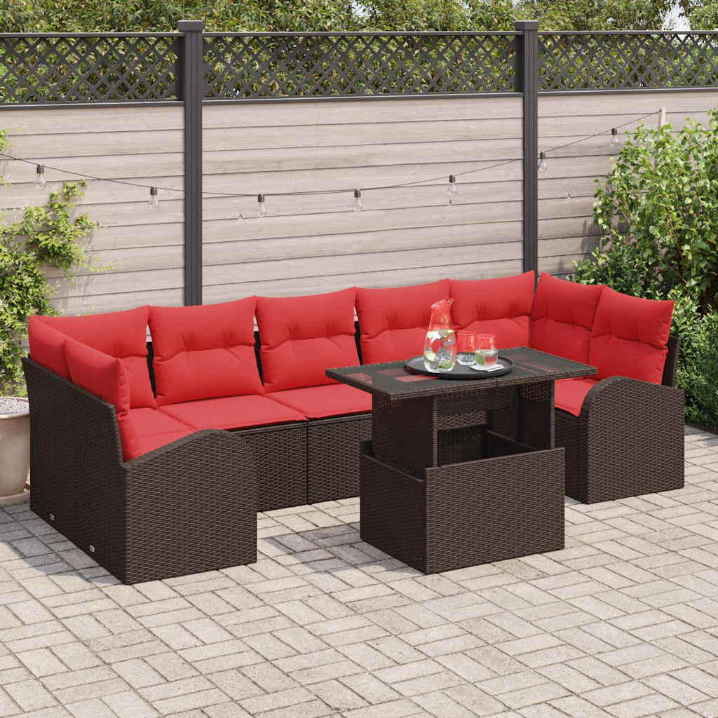 Havesofa Sæt med pude med opbevaring 8 pcs Brun Poly Rattan