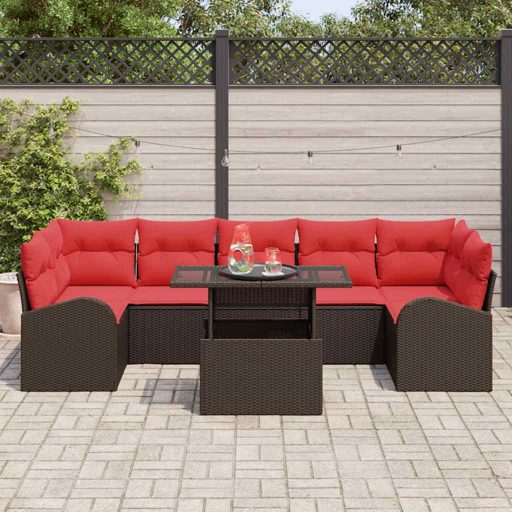 Havesofa Sæt med pude med opbevaring 8 pcs Brun Poly Rattan